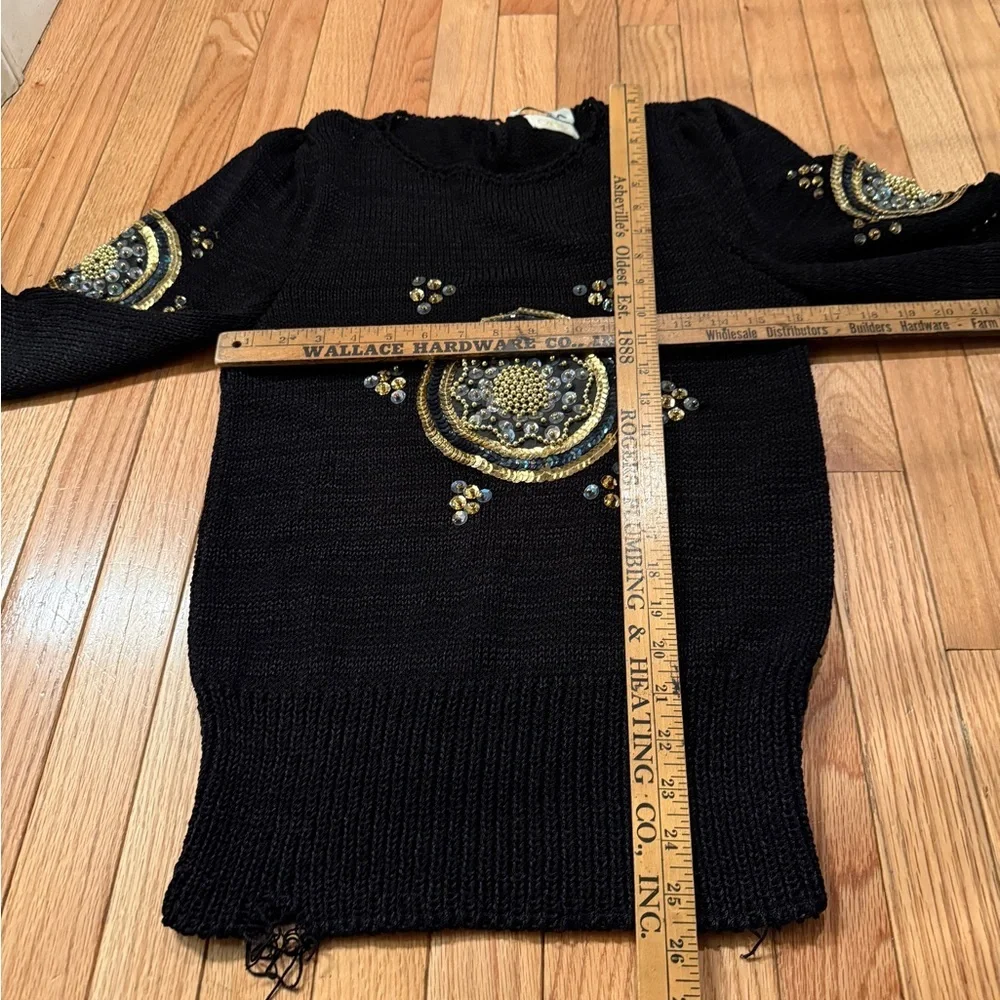 Cache Ipen Knit Lightweight Black Sweater with Gold Embellishments - Picture 7 of 8